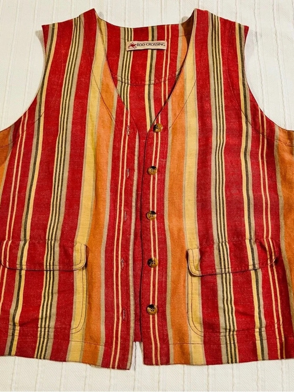 Rare ✨ Roo Crossing Striped Button Front Vest - Red, Orange & Yellow
